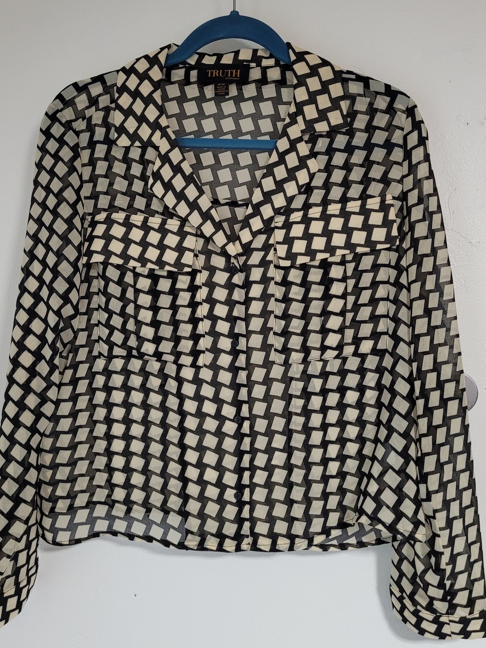 TRUTH Black & Cream Geometric Cropped Blouse